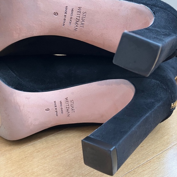 Stuart Weitzman Black Suede Booties with Gold-Tone Zipper - Picture 11 of 13